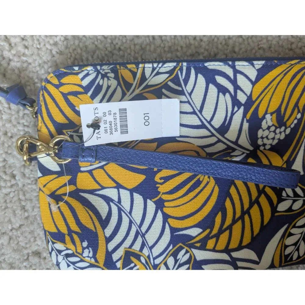 NWT Talbots Blue and Yellow Tropical Print Zipper Pouch